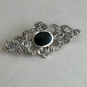 Sterling Silver Marcasite & Black Onyx Pin